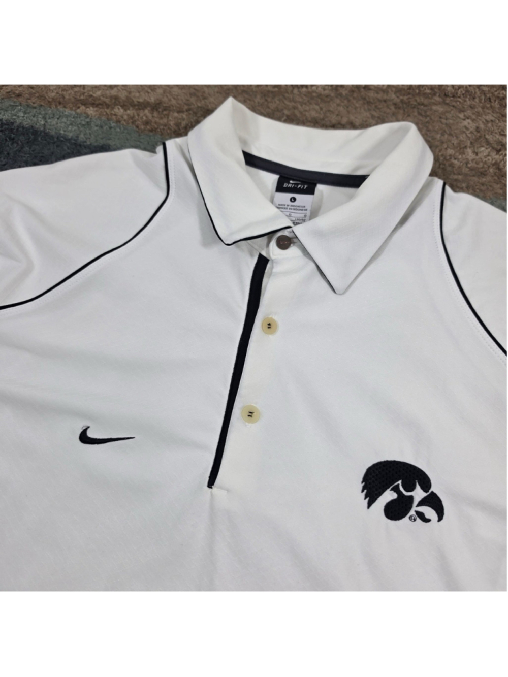 Nike Dri-FIT Iowa Hawkeyes Golf Polo Shirt Mens Large White NCAA